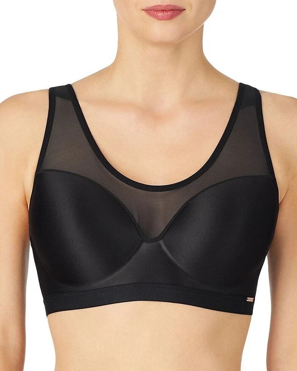 NWT Le Mystere US 32DD/E Women's Black Sheer Illusion Underwired Sports Bra 7380